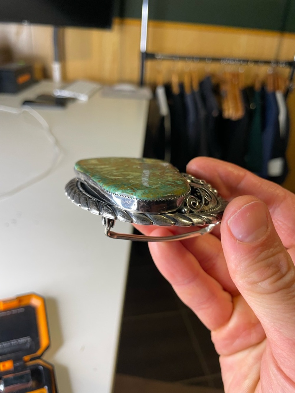 Navajo CARICO LAKE Turquoise Sterling Silver Belt Buckle Vintage - Picture 5 of 10